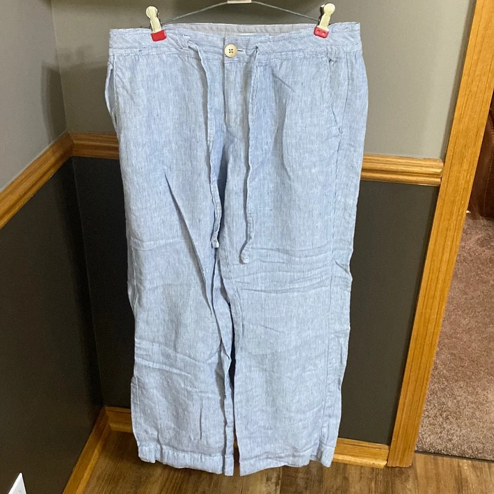 Banana Republic blue and white striped linen wide leg pants size 6